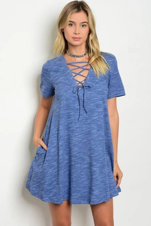 TunicTopChimeraIndigo Lace Up V-Neck Tunic Dress