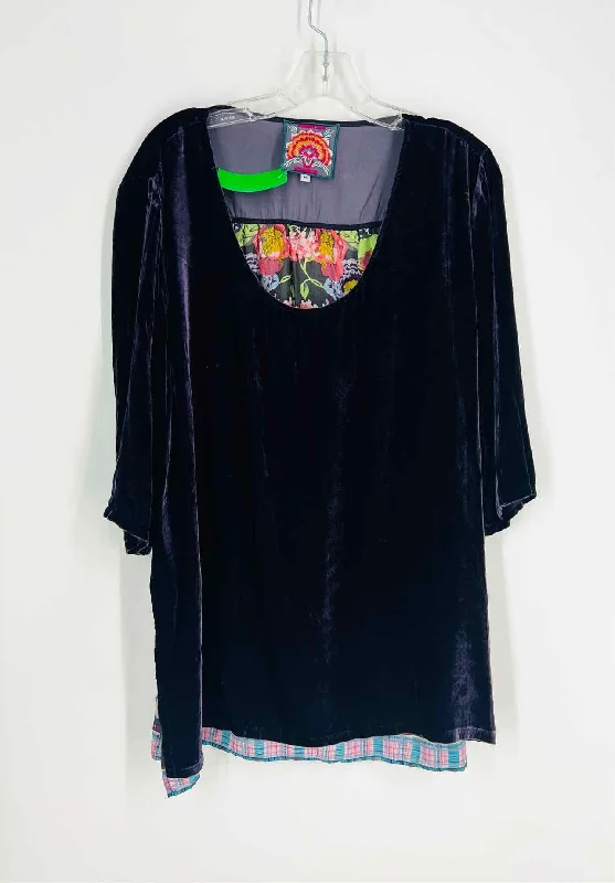 TunicTopRidgeJohnny Was Size M Purple/Multi Floral Velour Designer Tunic