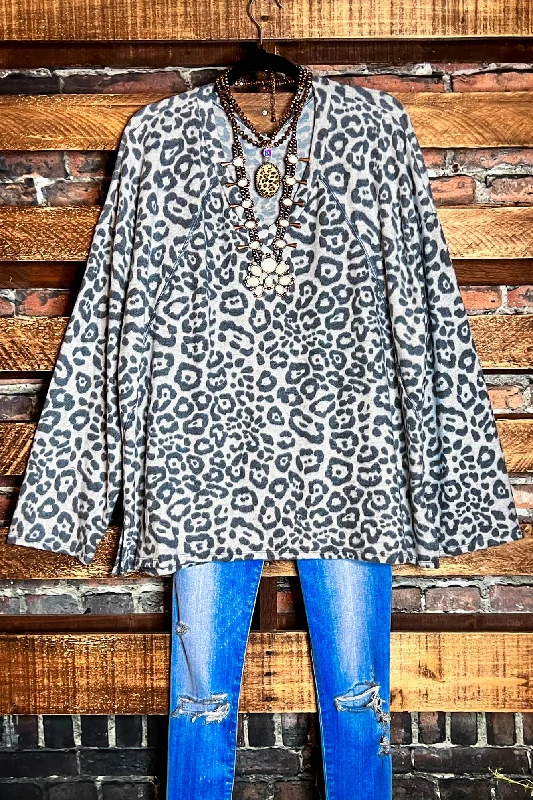 TunicTopEdgeKEEP IT COZY SOFT SWEATER TUNIC IN GRAY LEOPARD PRINT