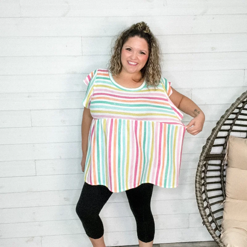 TunicTopWave"Leanne" Waffle Texture Striped Tunic