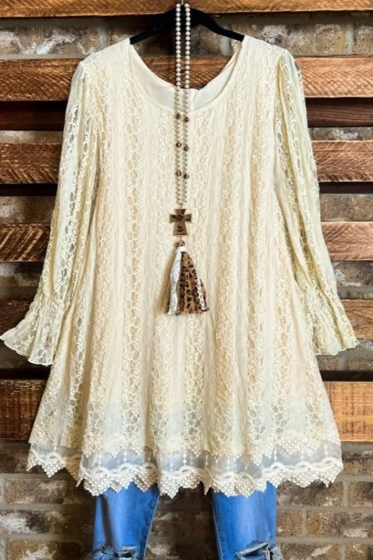 TunicTopCurrentLet Me Call You Sweetheart Beige Lace Layered Tunic