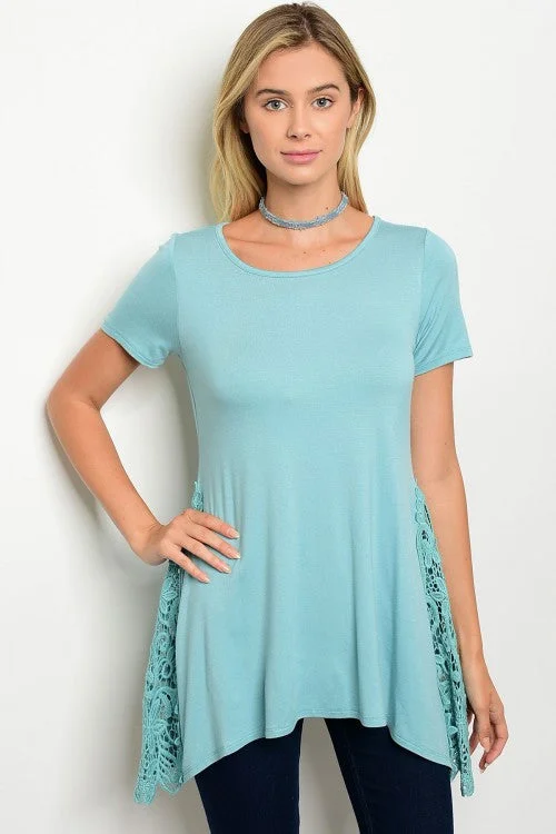 TunicTopFlowMint Short Sleeve Side Lace Detail Tunic Top