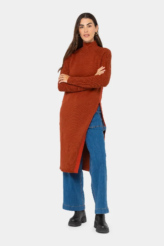 TunicTopPlusMock Neck Midi Tunic Sweater