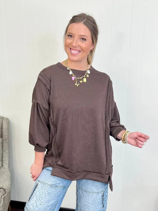 TunicTopShiftOver-Sized Brown Tunic Top-Brown