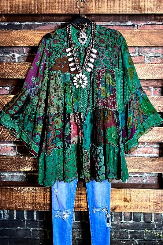 TunicTopStellarPatchwork Enchantment Beauty Green & Multi-Color Tunic