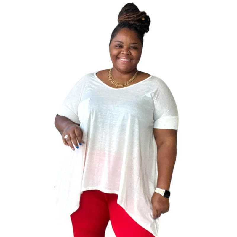 TunicTopSphinxPlus Size Short Sleeve Oatmeal Trapeze Hemline Tunic Top