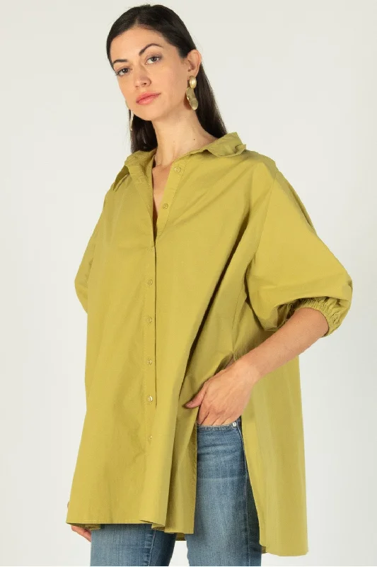 TunicTopEclipsePoplin Puff Sleeve Side Slit Button Tunic