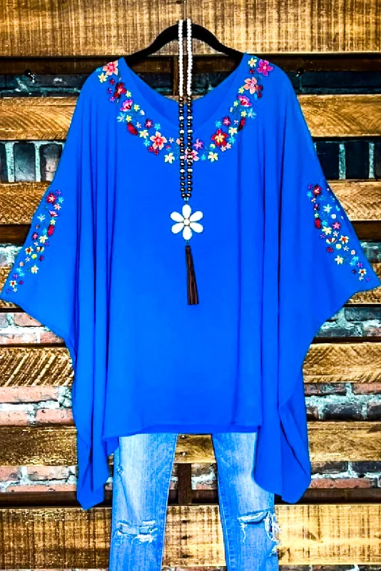 TunicTopLitePRETTY PERFECTION EMBROIDERED OVERSIZED TUNIC PONCHO IN ATLANTIC BLUE