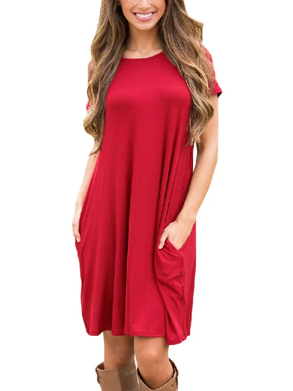 TunicTopVortexRed Short Sleeve Flared Pocket Tunic Dress