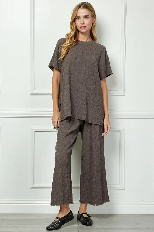 TunicTopHiveSee And Be Seen Brown Seersucker Fringe Tunic Top In Plus