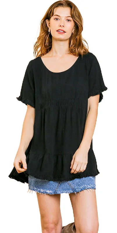 TunicTopPinnacleShort Ruffle Sleeve Tunic, Black