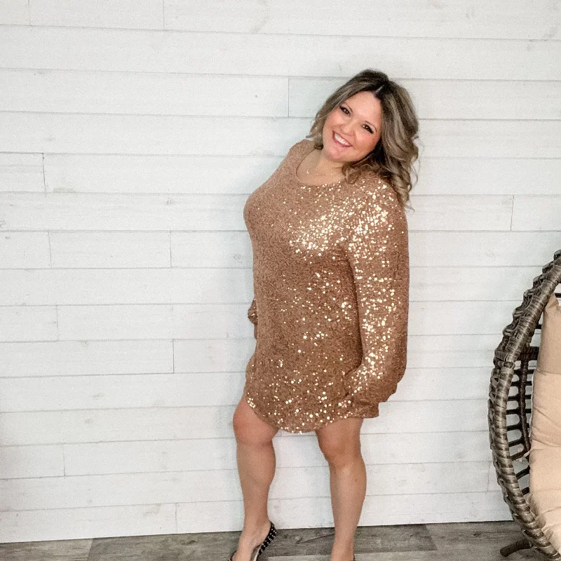 TunicTopSolar"Sparkle and Shine" Sequinned Sparkle Long Sleeve Tunic / Dress