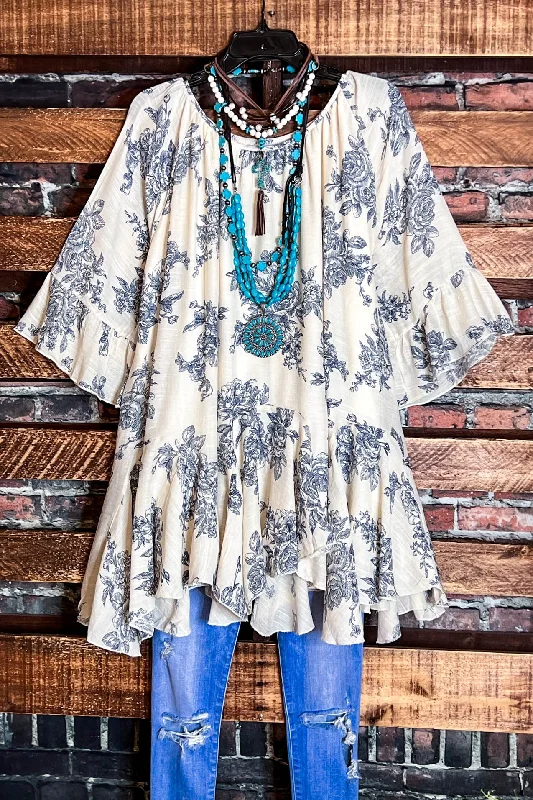 TunicTopSapphireSUNSET CHASER BOHO SWING OVERSIZED TUNIC IN BEIGE & NAVY