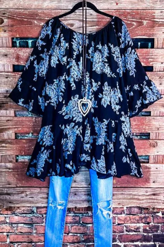 TunicTopTitanSUNSET CHASER BOHO SWING OVERSIZED TUNIC IN BLACK-