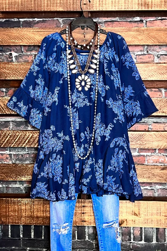 TunicTopPearlSUNSET CHASER BOHO SWING OVERSIZED TUNIC IN NAVY