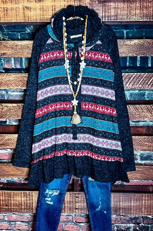 TunicTopVikingThat Cozy Feeling Hoodie Sweater Tunic Charcoal & Multi-Color