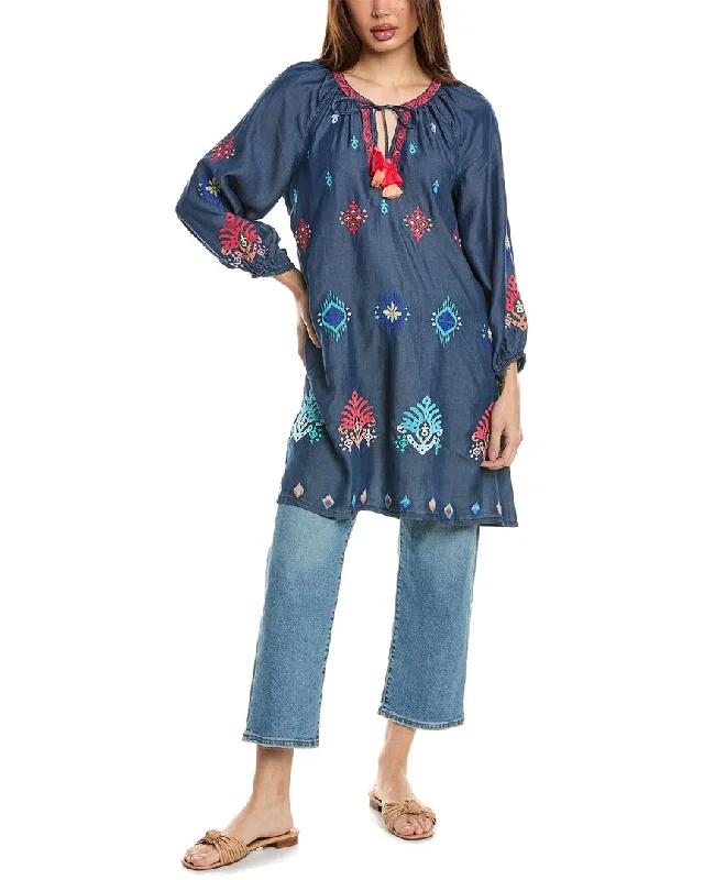 TunicTopMaxTommy Bahama Chambray Ikat Split Neck Tunic