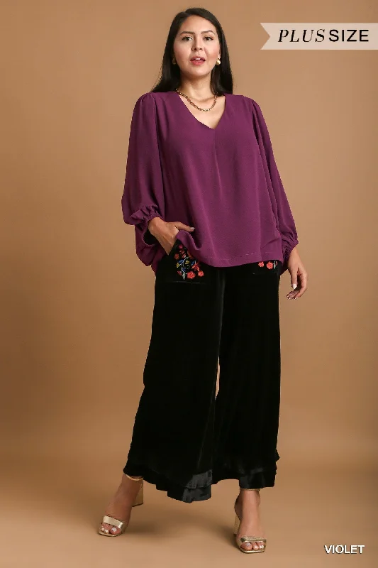 TunicTopMaxUmgee V-Neck Long Sleeve Tunic Blouse In Violet Plus