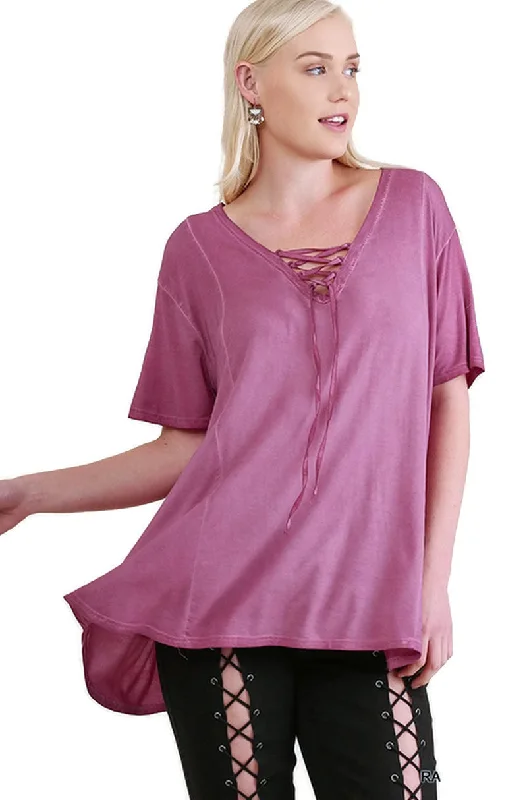 TunicTopCentaurMineral Washed Criss Cross Tunic  Raspberry