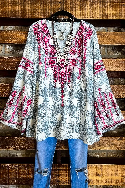 TunicTopOasisWithout Worry Tunic Gray & Magenta