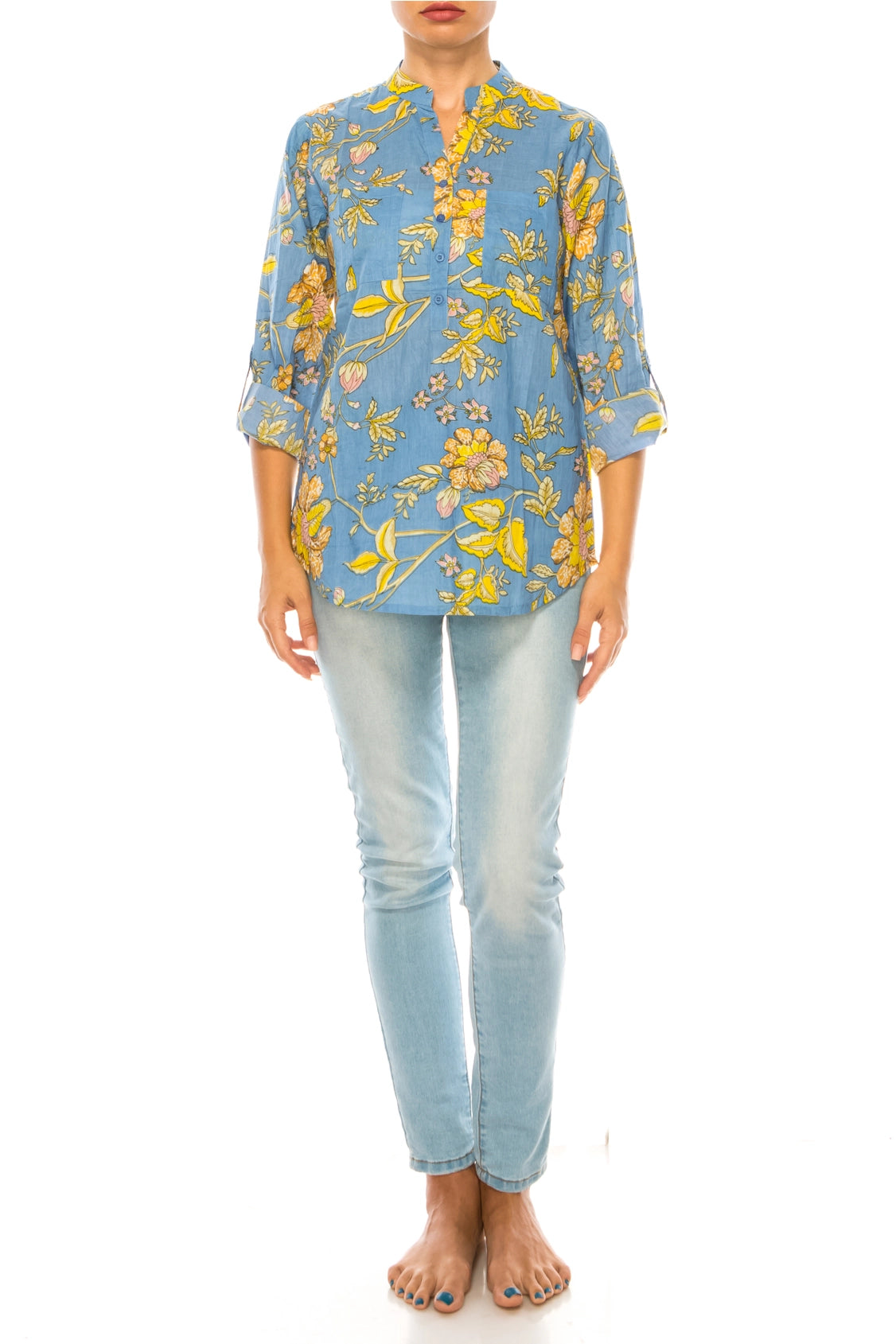 TunicTopCurrentWomen’s Magazine Light Blue Floral Printed Tunic