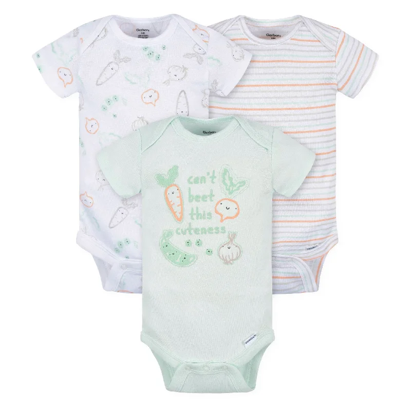 Tightfit3-Pack Baby Neutral Vegetables Short Sleeve Onesies® Bodysuits