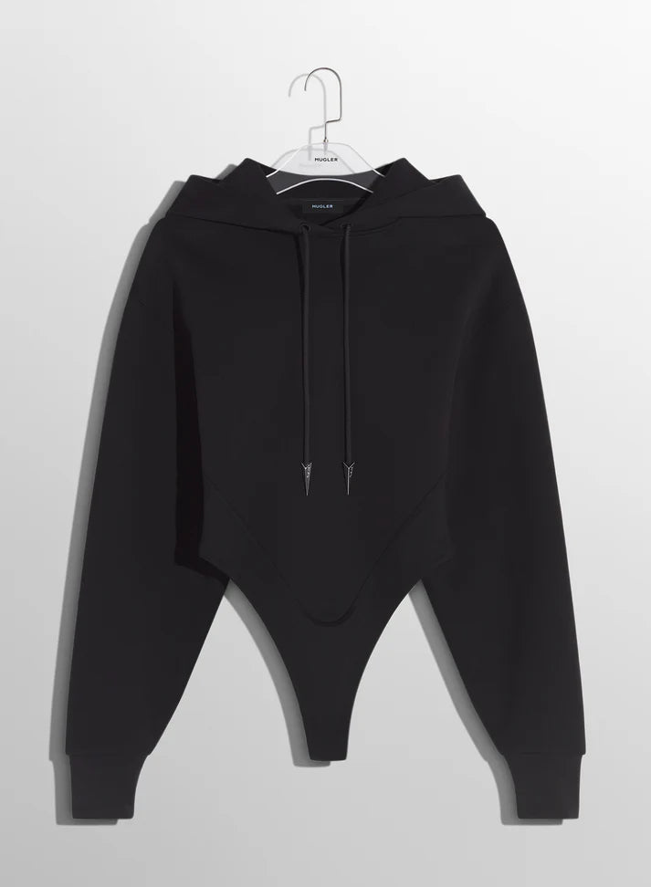 Tightfitblack fleece hoodie bodysuit