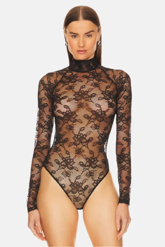 TightbootHigh Neck Lace Bodysuit in Black